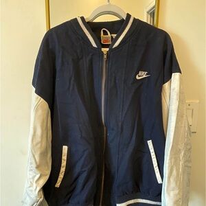 Nike Men's Dark Blue and White Bomber Jacket